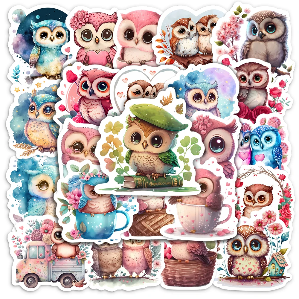 Cute Cartoon Owls Stickers Kawaii Aesthetic Animal DIY Toy Gift Waterproof Decal for Scrapbook Laptop Phone Luggage Decorative