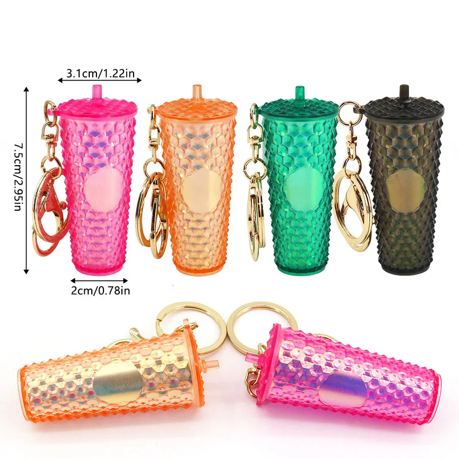 Creative Durian Pattern Drinking Cup Keychain Gradient Durian Cup Pendant Colorful Plastic Straw Cup Accessories