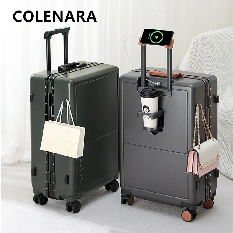 COLENARA Multifunctional Suitcase Aluminum Frame Trolley Case ABS+PC Boarding Box 20