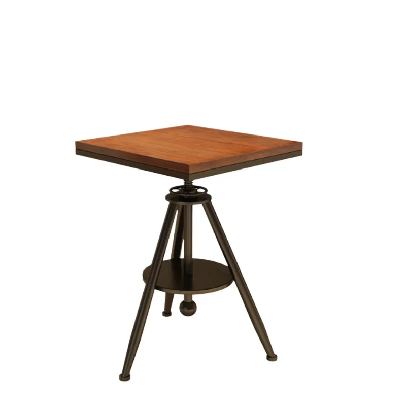 Industrial Wind Iron Art Solid Wood Dining Tables Home Furniture Coffee Shop Milk Tea Shop Bar Table Can Lift Small Square Table