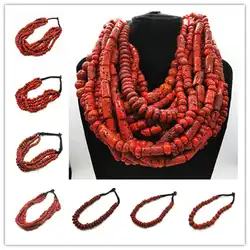 Tibetan Jewelry Sherpa Glass Beads Coral Red Antiqued Lampwork Beaded Necklaces 2024 New