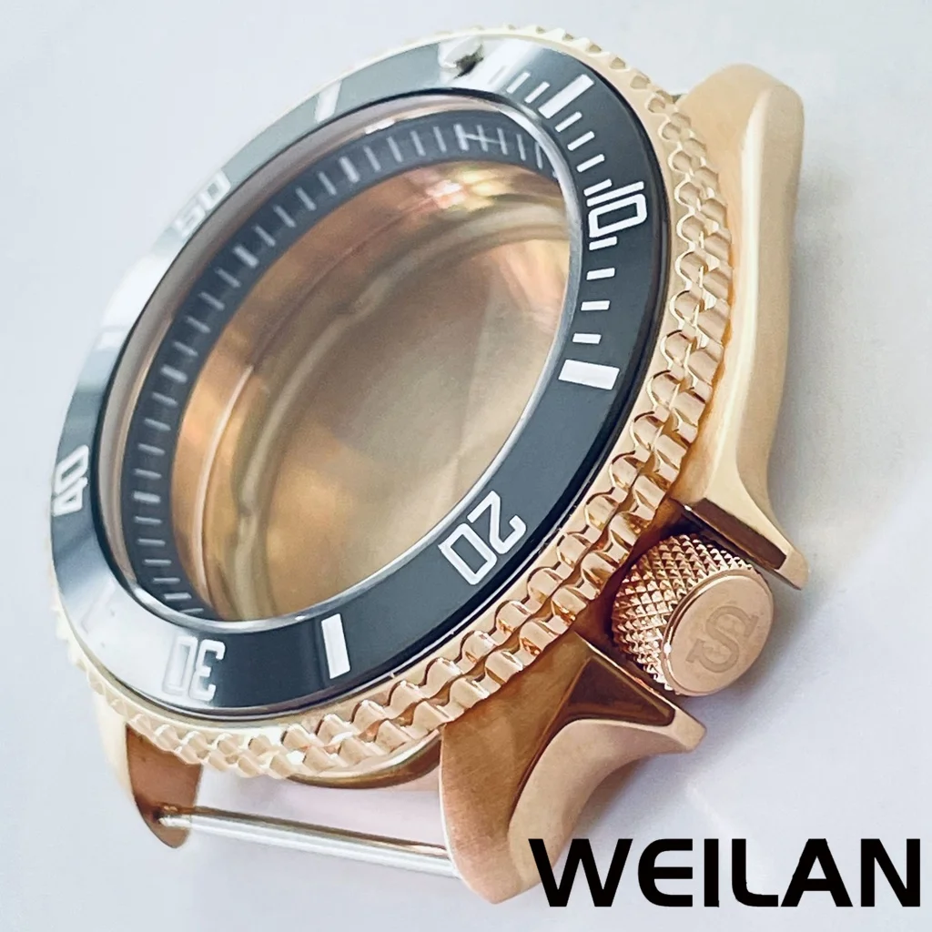 

42mm Rose Gold 007 009 Watch Case With GMT Ceramics Bezel For NH34 NH35 NH36 NH38 NH70 NH72 Movement 28.5mm Dial 3.8 Crown