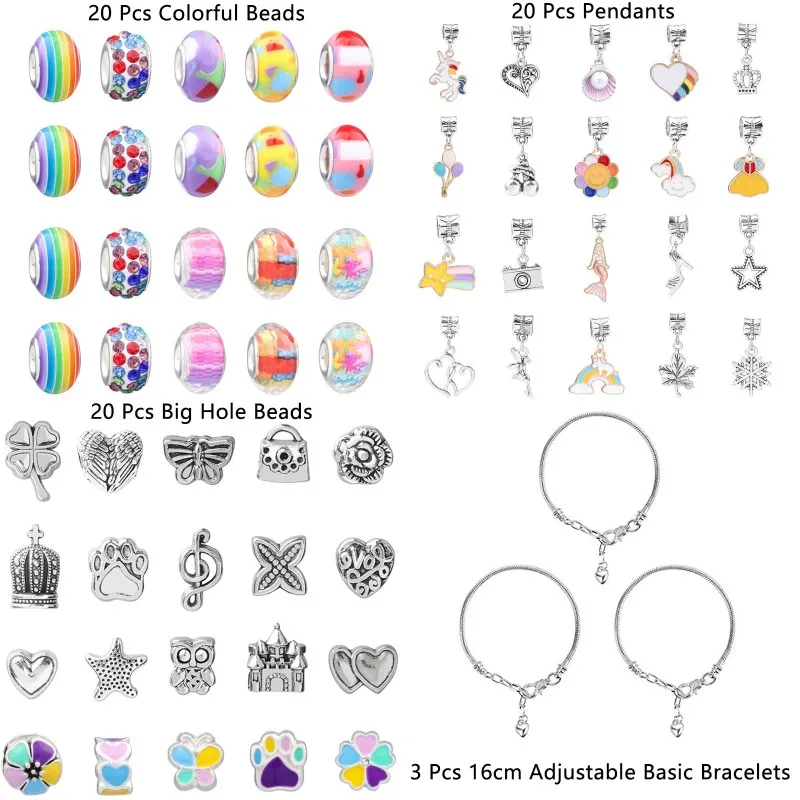 Cute Unicorn Box Colorful Charms Bracelet Set For Women DIY Spacer Beads Pendant Accessories Fashion Jewelry Making Kit Kid Gift