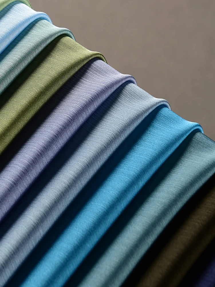 Blue Green Satin Crepe Fabric for Sewing Dresses Clothes Spring and Summer Thin Wrinkle Chiffon Solid Color by Half Meter