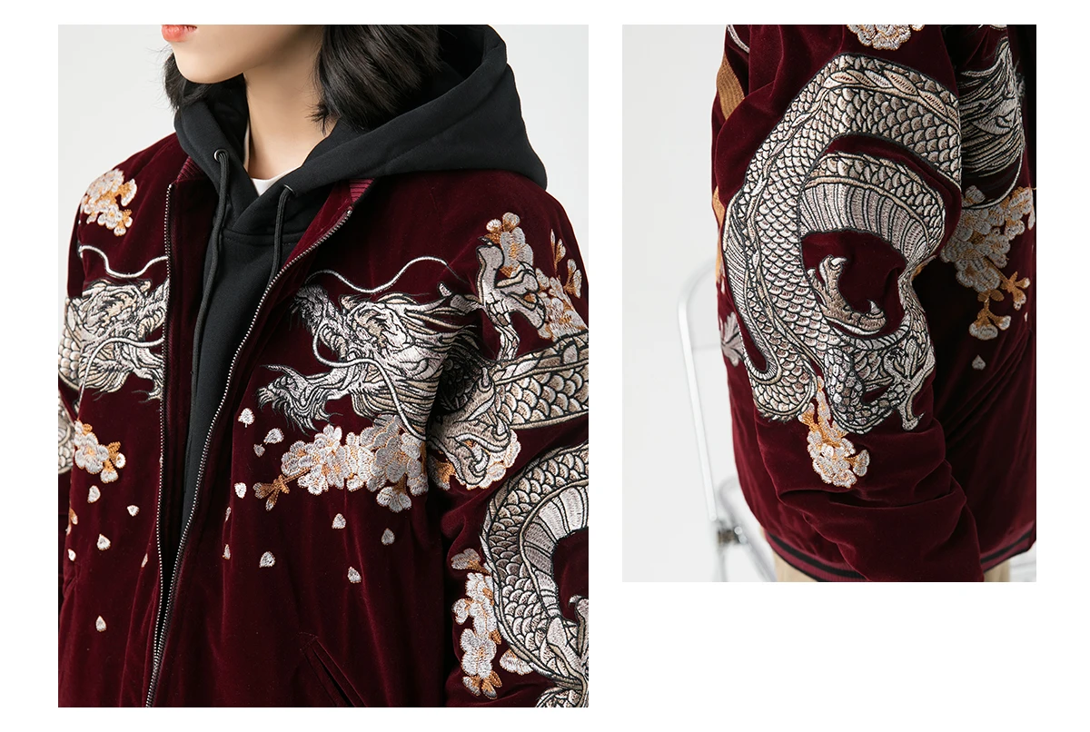 2024 Spring Autumn Winter Embroidered Dragon Fashion Chinese Style Baseball Uniform Jacket Male Female Personality Yokosuka Coat