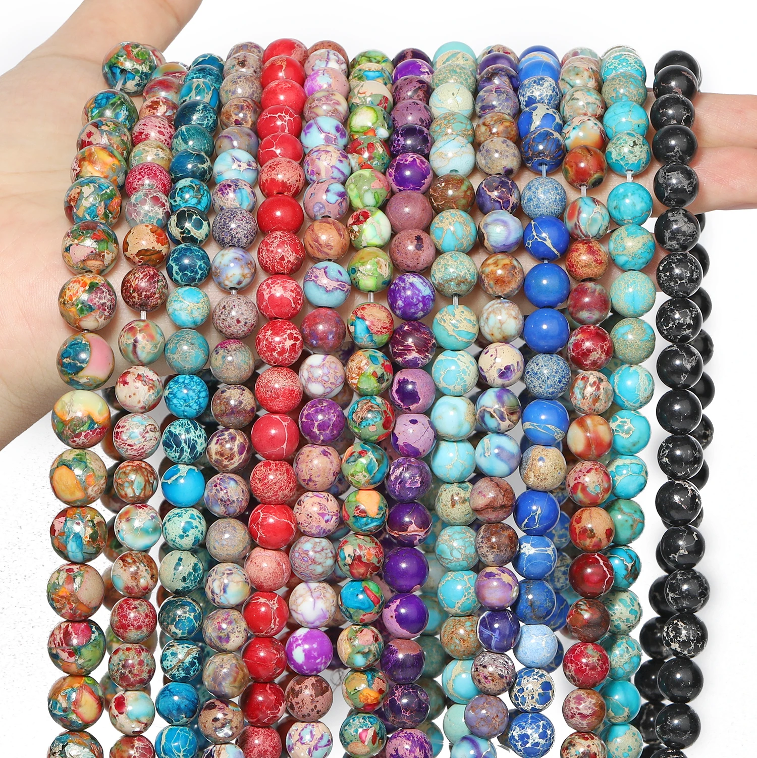 6/8mm Natural Imperial Jasper Turquoise Colorful Sea Sediment Jasper Round Loose Stone Beads Jewelry Making DIY Bracelet Pendant