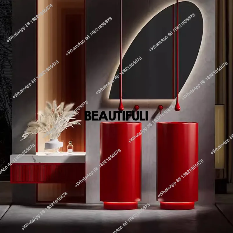 

Minimalist style stainless steel column style washbasin, floor standing washbasin, circular column basin in bathroom