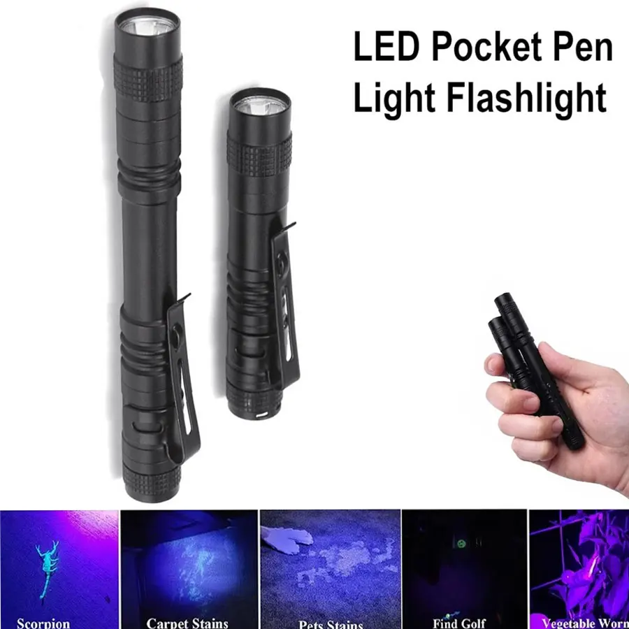 

Портативный мини-светодиодный УФ-свет с зажимом 395 нм ультрафиолетовый свет детектор пятен мочи домашних животных водонепроницаемый светодиодный ручной фонарик