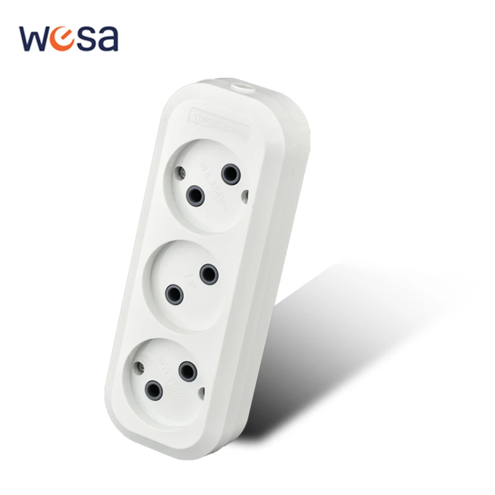 WESA White 3 Way Terminal Block Socket EU Standard Electrical Outlett Simplicity White Power Socket Flame Retardant Plastic