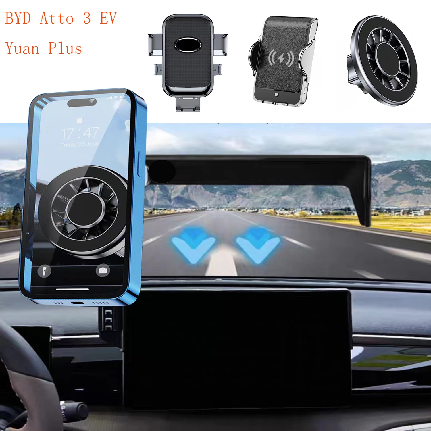 

For BYD Atto 3 EV Yuan Plus Car Phone Holder 12.8inch gps Screen Fixed Base Fast Wireless Charging Stand Mobile Phone Mount