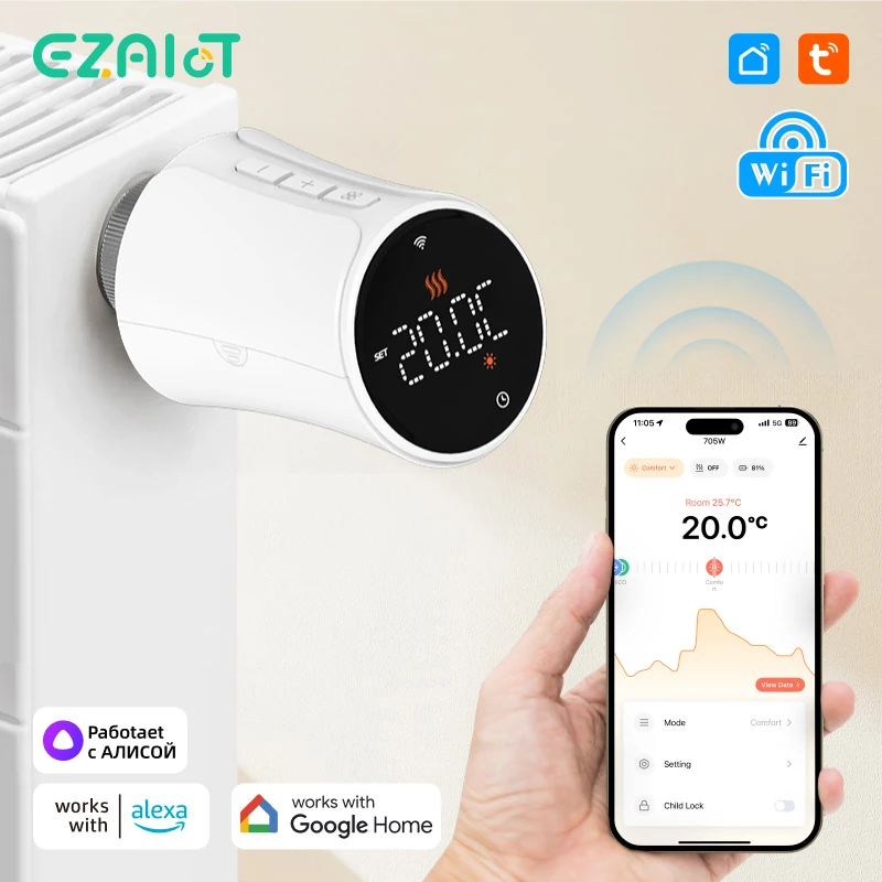 

EZAIOT Tuya 1-6 шт. Wi-Fi термостатический клапан радиатора TRV привод радиатора клапан контроллер температуры поддержка Alexa Google Home