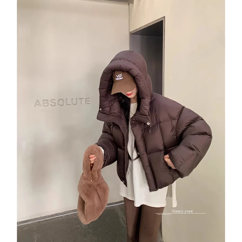 2024 Winter Women Jacket Short Hooded Down Jacket  Coat Korean Fashion Thick Warm Parkas Loose White Duck Pink Outwear