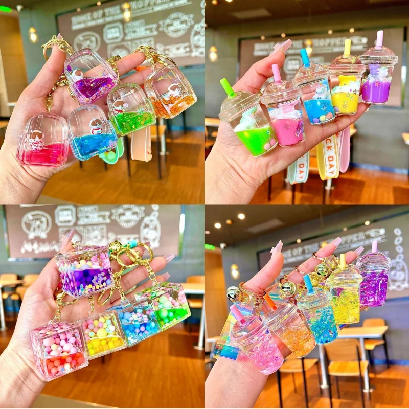 10pcs  Oil Single Bottle without Key Chain Liquid Quicksand  Decoration Creative Drift  Gift Acrylic  Wholesale Handbag Pendant