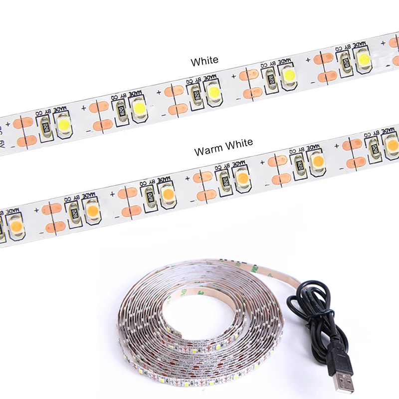 USB Withe LED Strip Lights For TV Background Wall LED Decoration 5V Warm LED Lights Strip Lighting Flexible Led Tape 5M