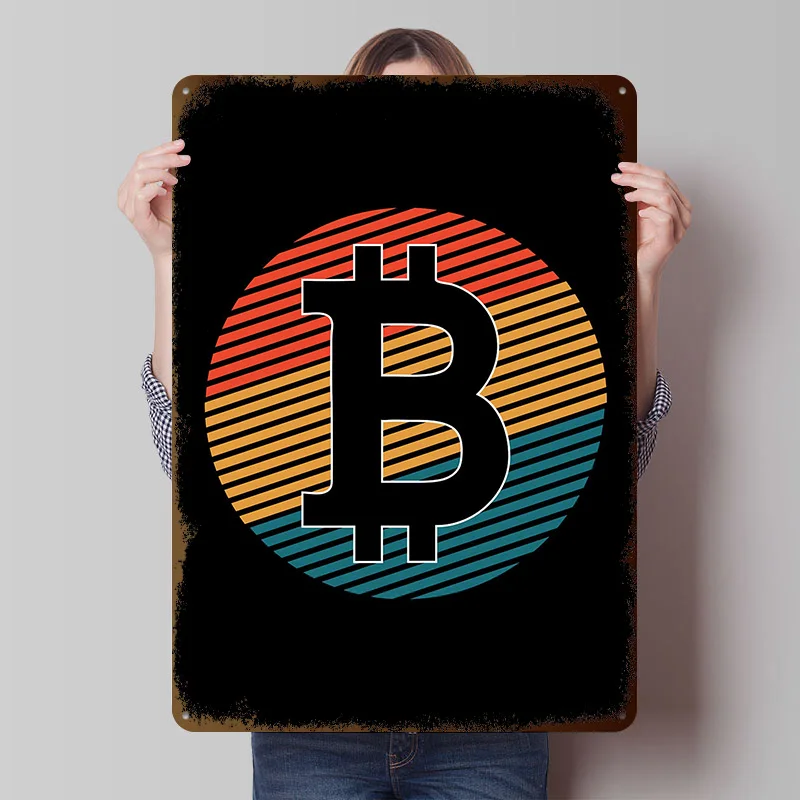 Bitcoin Retro Kreis-Poster, personalisierte Retro-Wandkunst, Vintage-Metallschilder für Raumdekorationen, Männerhöhle, Heimdekor