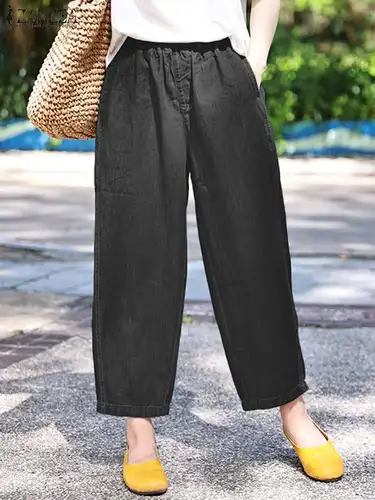 Imagen 2 del producto ZANZEA-pantalones vaqueros largos holgados para mujer, pantalón de pierna ancha, Estilo Vintage, de cintura alta, para oficina, trabajo a la moda, Palazzo, otoño