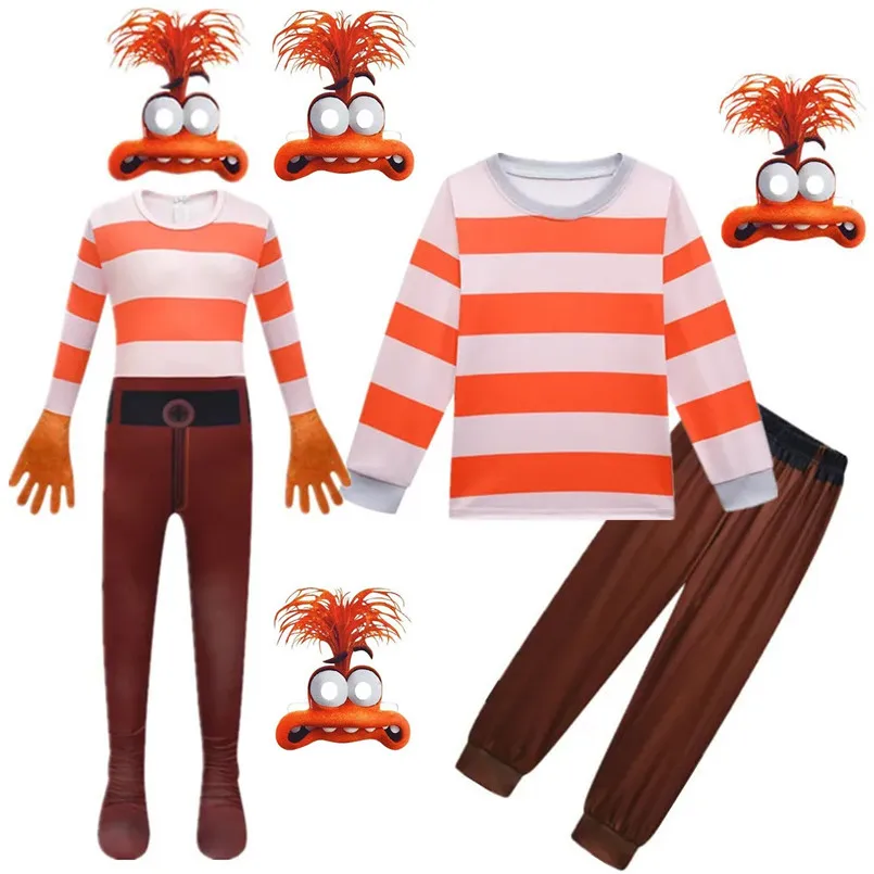 Halloween kids Costume I-Inside O-Outt 2 Anxiety Cosplay Jumpsuits Boys Sweatshirt Sports Shirt Pants Mask Set Children Clothes