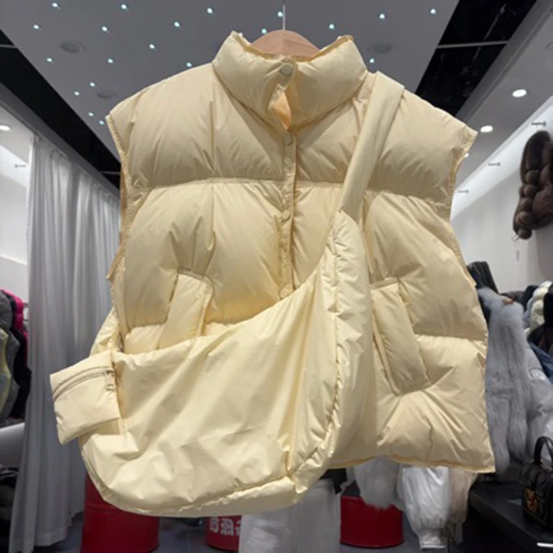 Autumn Winter Puff with Backpack Down Vest Female Stand Collar Sleeveless Waistcoat Women White Duck Down Single-breasted Vest