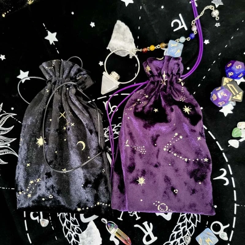 Mini Jewelry Tarot Storage Bag Printing Drawstring Pouch Bag Rune Divinations Tarot Bag Flannelette Game Card Stored Bag