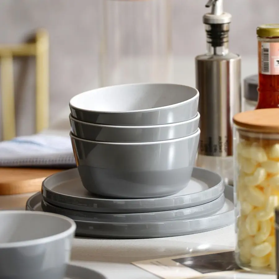 

Melamine Dinnerware Sets, Dishware Sets for 4, 12 Pcs Plate and Bowl Set with Lipped Edges, Lightweight Dish Set for Camping,Dis