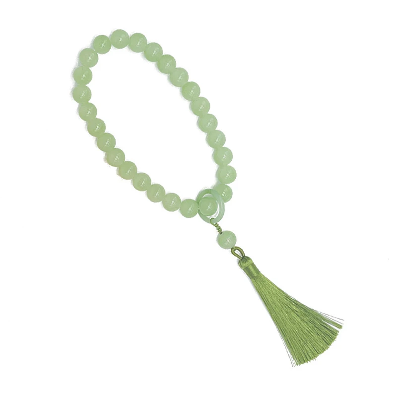 Green Jade Stone 12mm Beads Tassel Bracelet Necklace Tibetan Buddhist Mala Buddha Charm Rosary Yoga Men Woman Jewelry