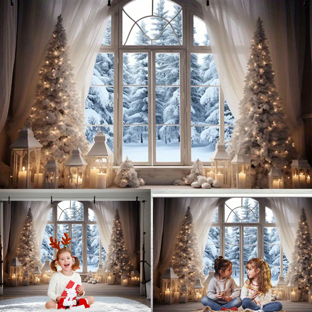 Christmas Photography Background Xmas Tree Forest Snow Backdrop Gift Decor Family Kid  Christmas Festival Party Backdrop banner