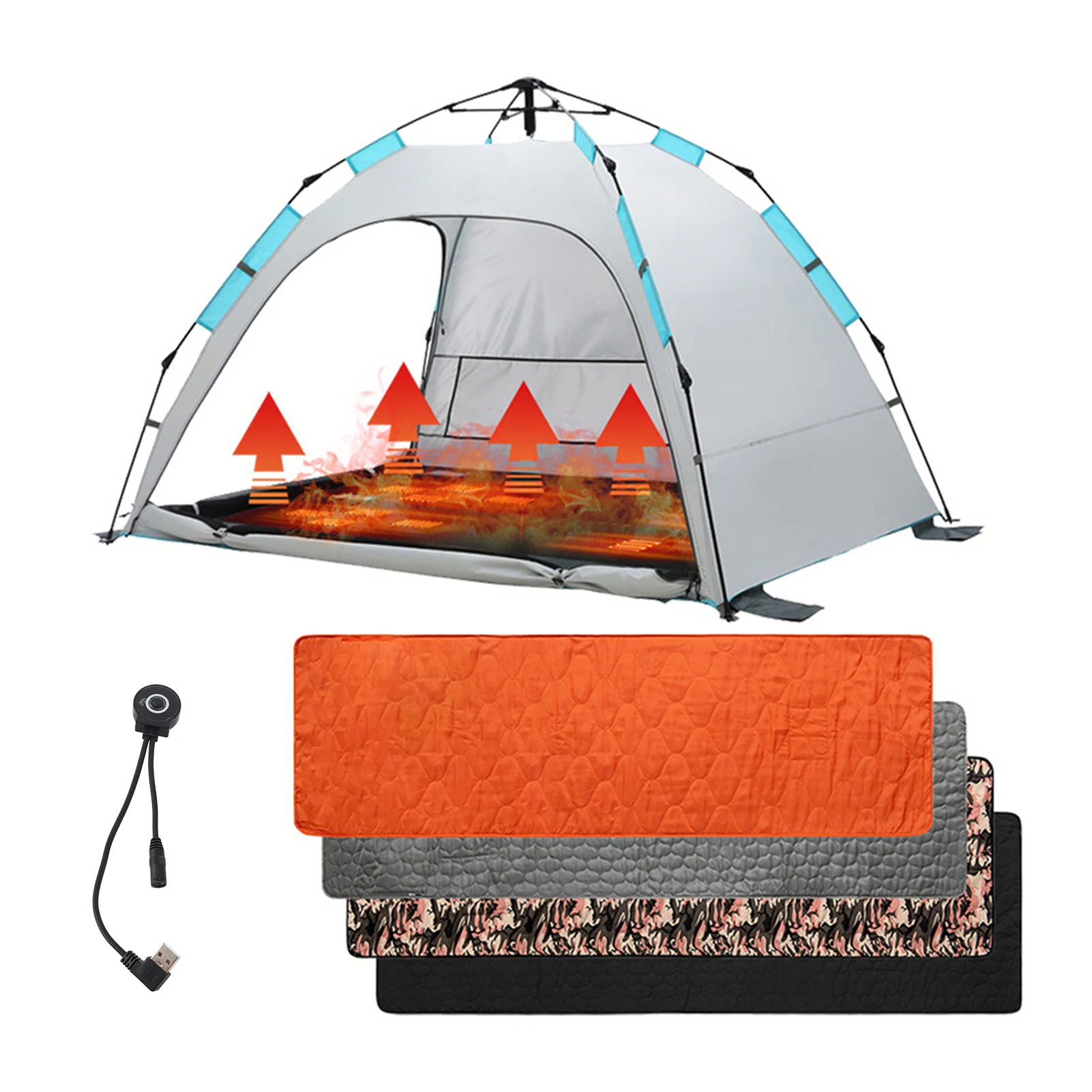 

Heated Sleeping Bag Pad Mattress USB Power Warm Heating Mat with 5 Heating Zone 3-Level Temperature for Indoor Outdoor Camping