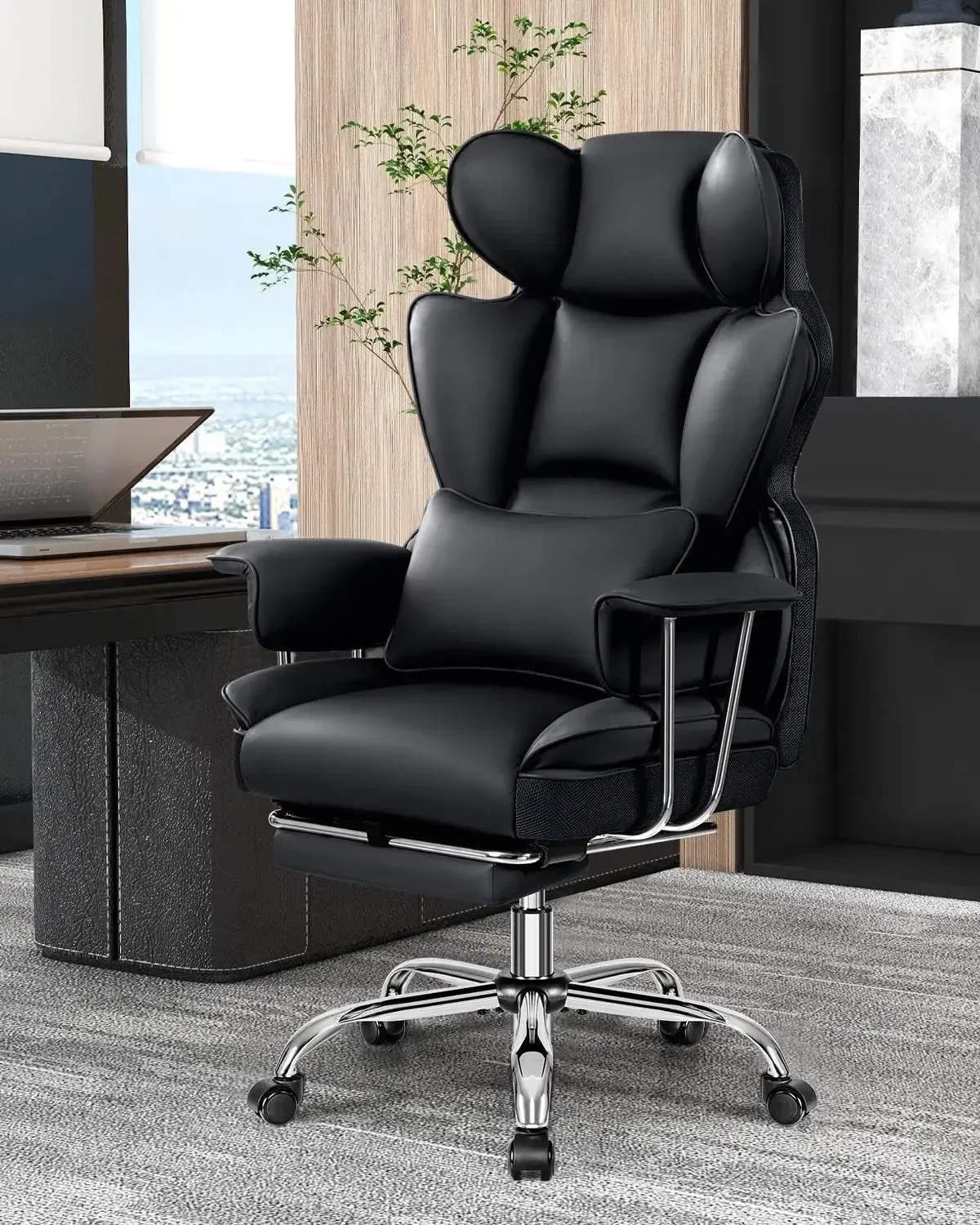 Office Desk Chair, Executive Office Chair,Leather Computer Chair, Ergonomic Reclining Chair High Back Lumbar Support,Home(Black)