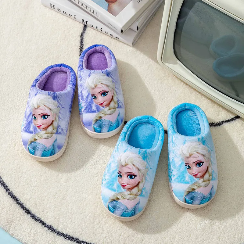 Disney Frozen Elsa Princess Home Slippers plush Designer Kids plaform Warm Shoes Slip on Baby Girls Shoes Child Flats