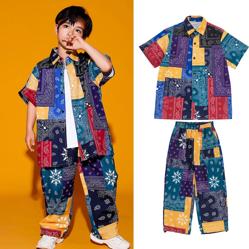 Ropa de baile callejero para niños, camisas sueltas, pantalones de Hip Hop, traje Kpop para niñas, disfraces de baile de Jazz, ropa de rendimiento de Hip Hop, DQS11955