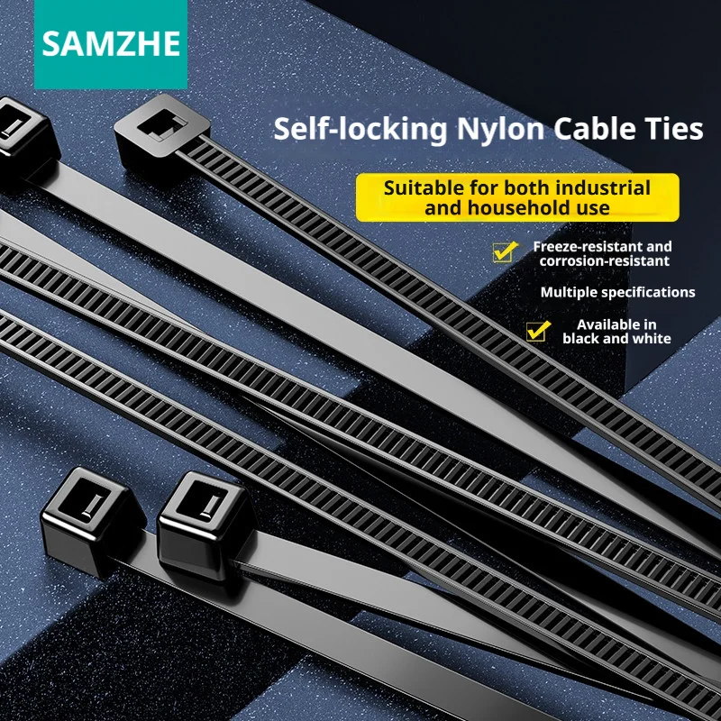 SAMZHE 100/200 Stück selbstsichernde Nylon-Kabelbinder, schwarz, 2,5 mm–4,8 mm, zum Befestigen von Kabeln, Kabel-Organizer, Drahtkabel, verstellbar