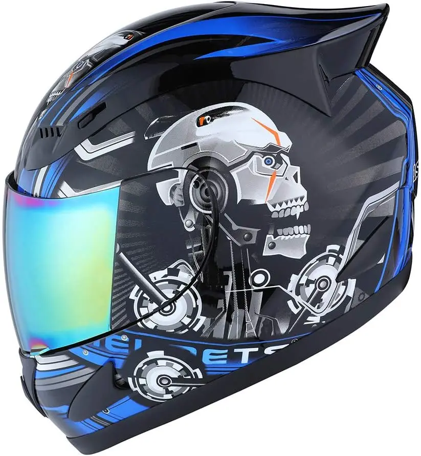 Motorcycle Bike Full Face Helmet Mechanic Skull: HJDJ11