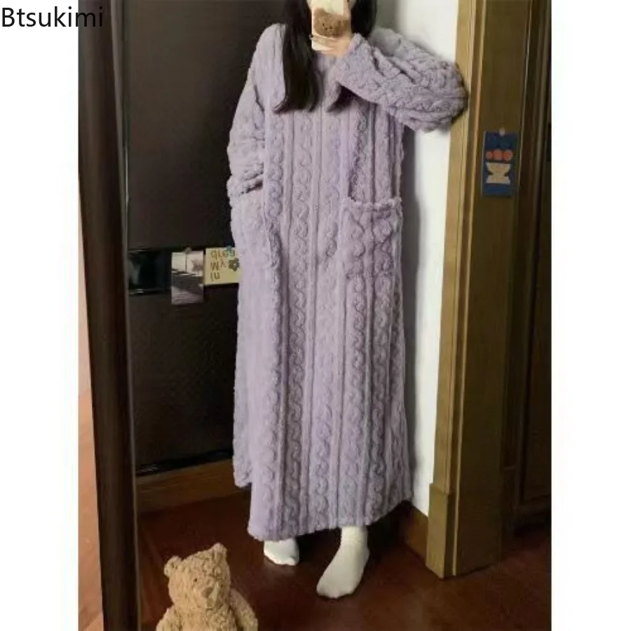 2026 بيجامة نسائية ملابس نوم دافئة فستان نوم من الفلانيل فستان سهرة سميك ثوب نوم ملابس نوم شتوية ملابس منزلية جديدة للنساء #3