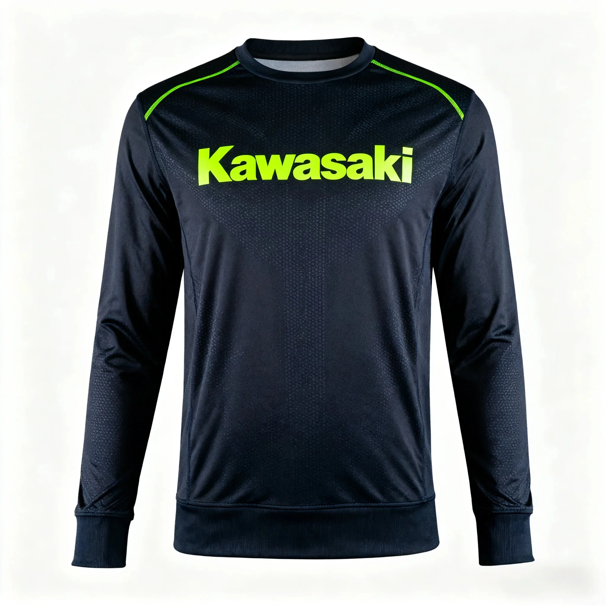 

Moto Fans Kawasaki Long - Sleeve Shirts: Black with Green Accents, Ideal for Motorcycle Enthusiasts, Quick Drying & Downhill