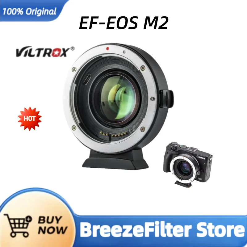Adaptador de Lente Viltrox EF-EOS M2 con Enfoque Automático y Aumento de Velocidad 0.71x para Lentes Canon EF a Cámaras Canon EOS M M50 II/M50/M6 II/M6/M100