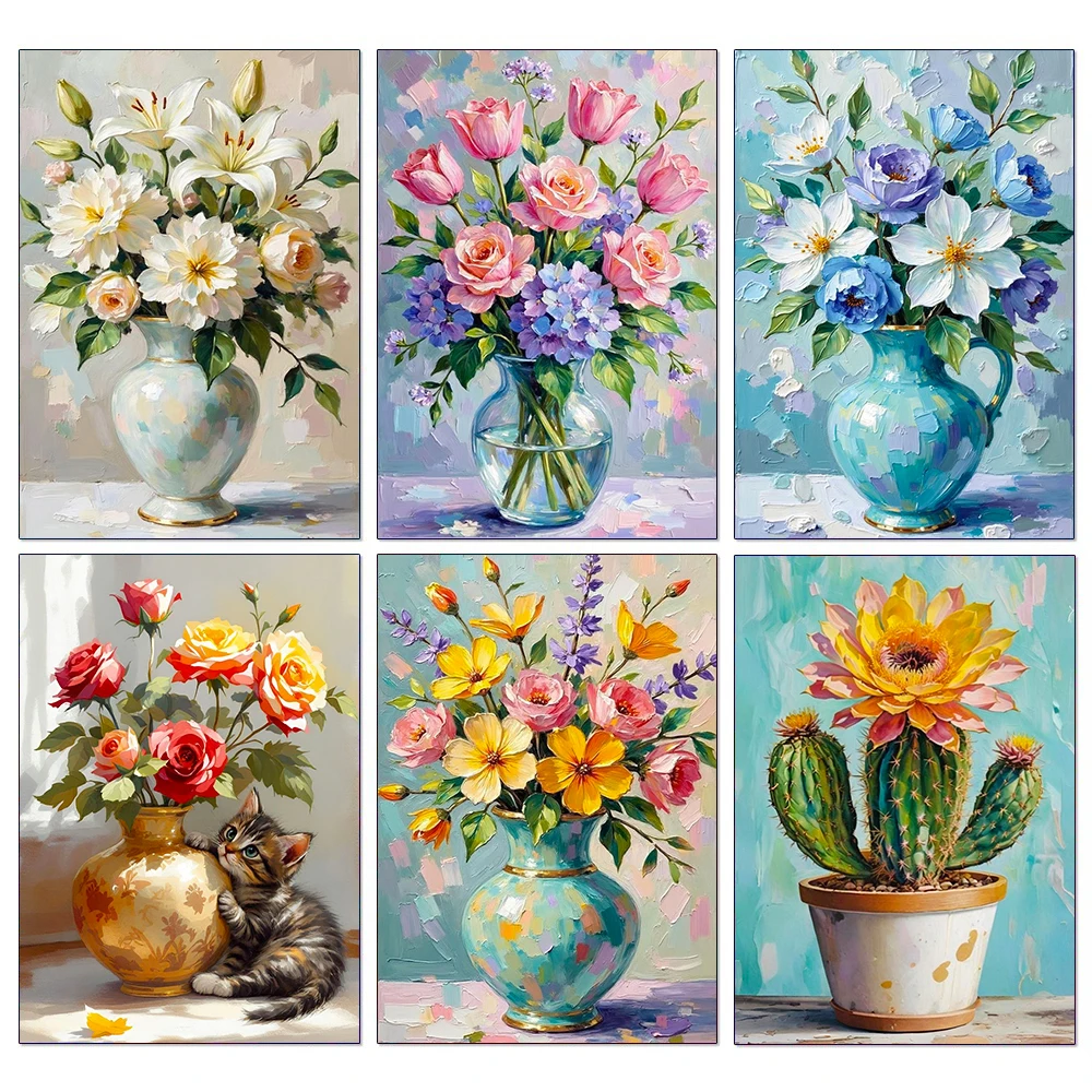 5D Diamond Painting Bouquet in Cup Color Flower Art Full Diamond Mosaic Cross Stitch DIY Modern Home Decor New Arrivals 2025