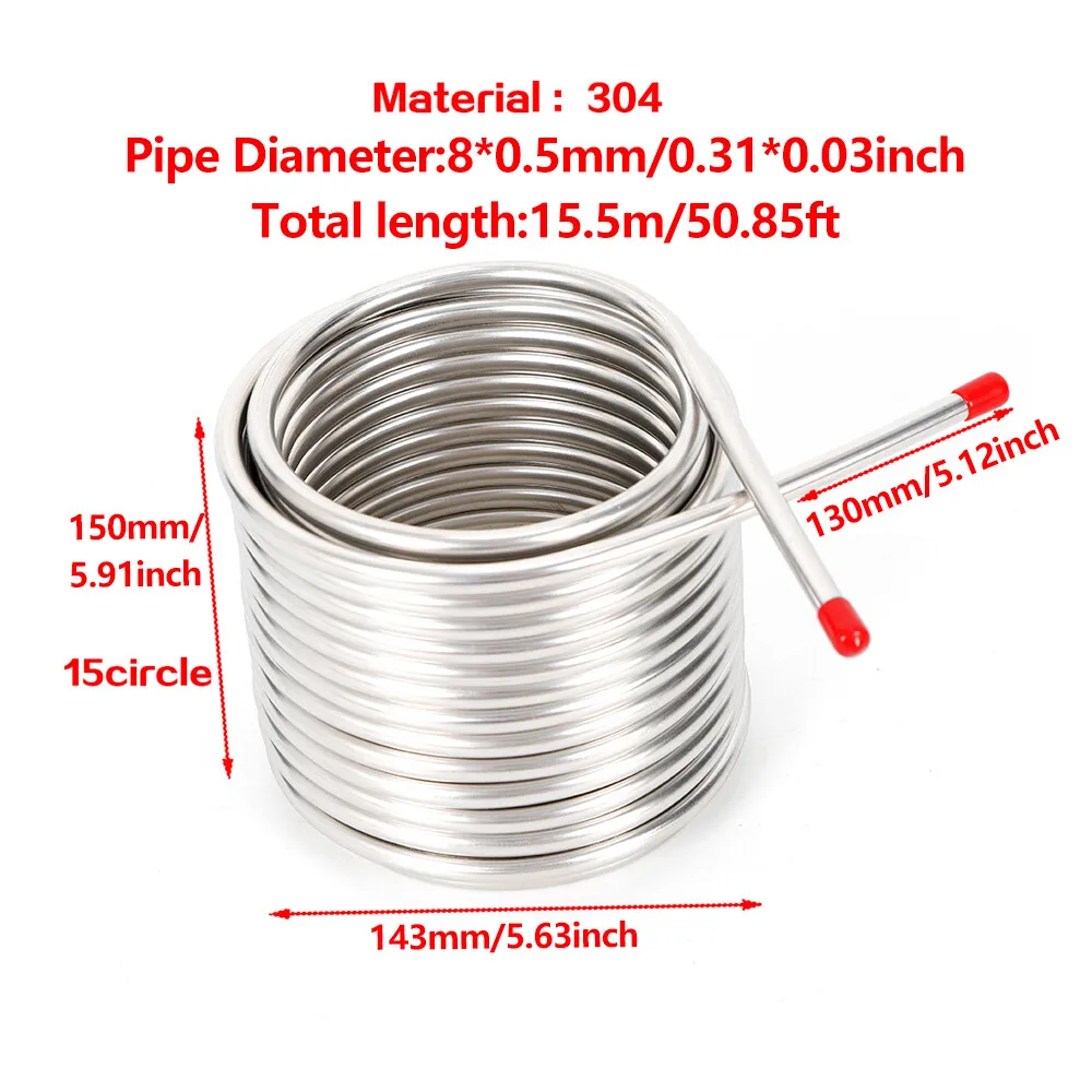 Stainless Steel Metal Coil Tube Immersion Wort Chiller Beer Wine Cooler For Home