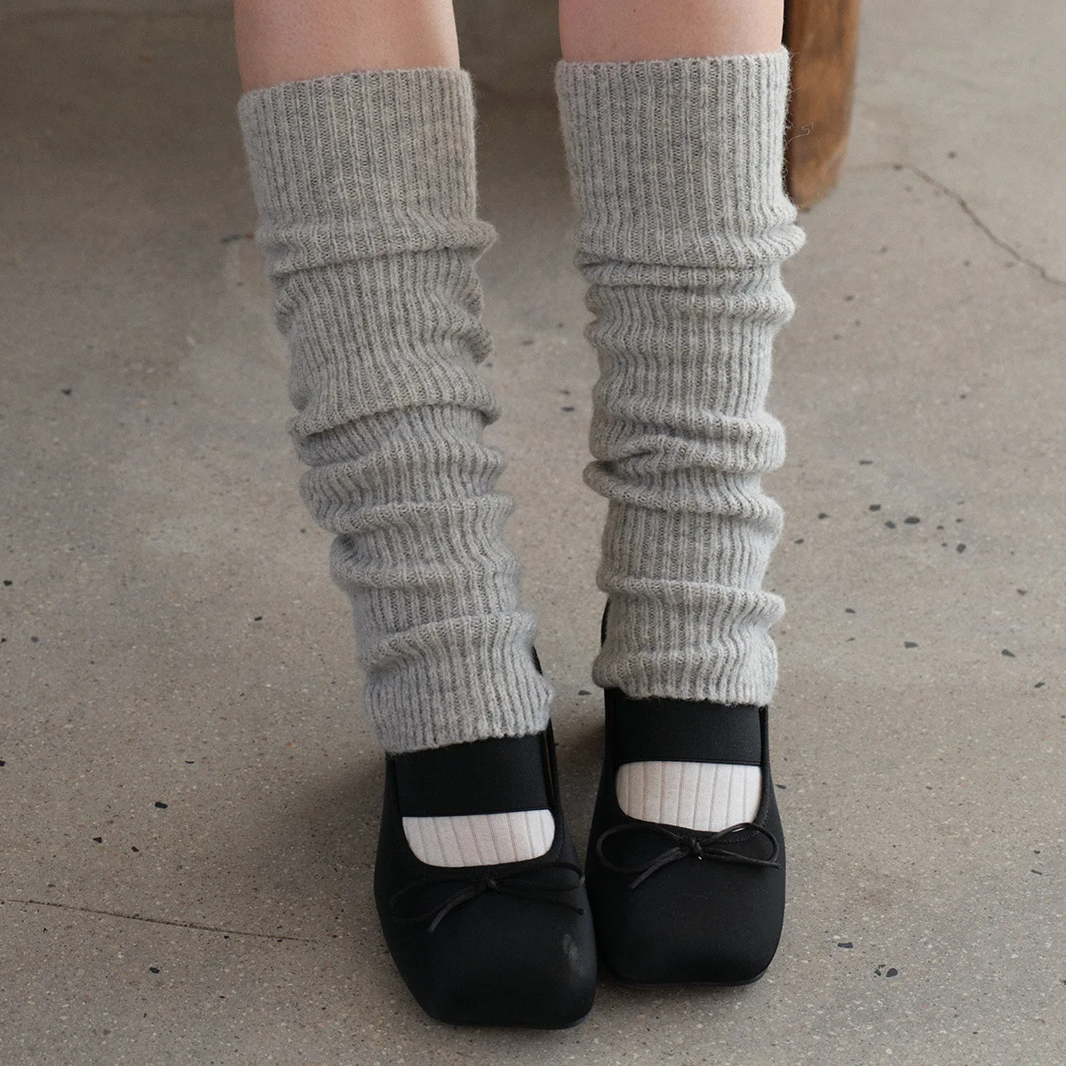 Calentadores de piernas de ballet de punto de mezcla de lana para mujer Calcetines cálidos de invierno con estribo para yoga y danza en capas