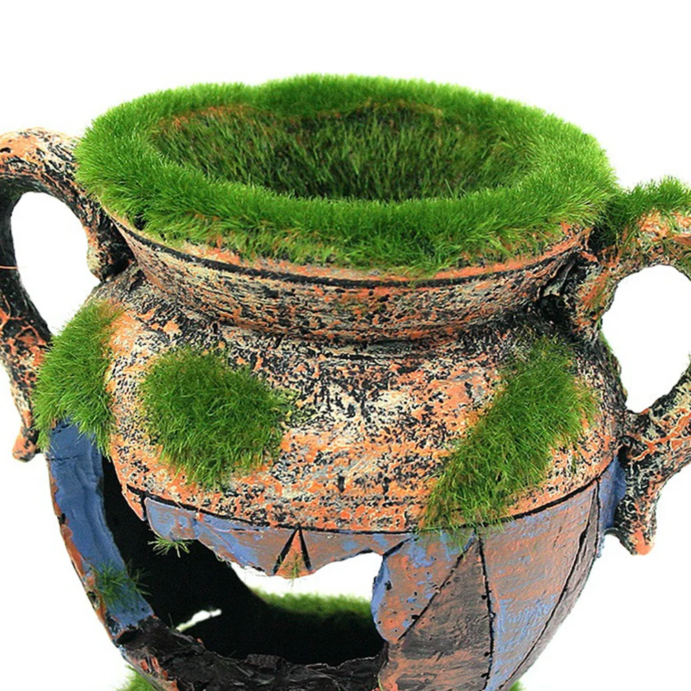 

1Pcs Fish Tank Broken Flowerpot Resin Ornament Simulation Flocking Aquarium Decoration Natural Landscape Fish Tank Decor