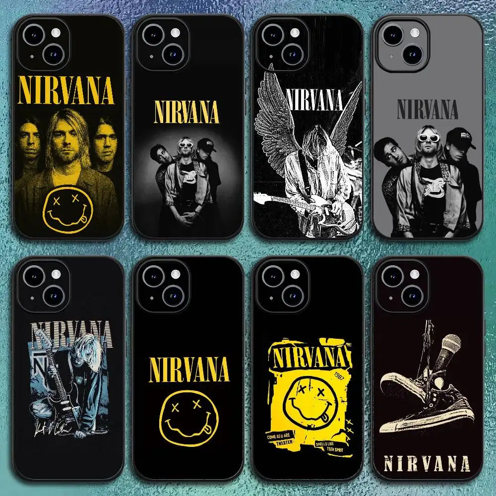 Band N-Nirvana-a Phone Case For IPhone 17 12 13 14 15 16Pro Max  Plus Classic black soft shell