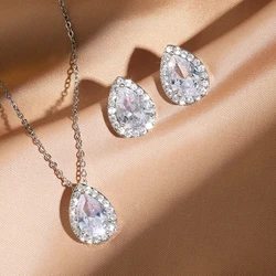 ZAKOL Shinny White Water Drop Cubic Zirconia Jewelry Sets for Women Bridal Wedding Teardrop Earrings Necklace Bracelet Set