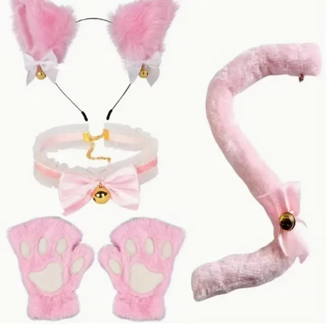 Gato mulher orelhas de gato bandana conjunto arco jk cosplay headwear anime exposição acessórios luvas pata de gato halloween vestir-se feminino