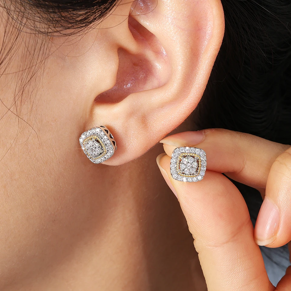 Uilz Square Shiny Zircon Stud Earrings For Women Gold And Silver Mixed Color Removable Earring Bride Wedding Party Jewelry
