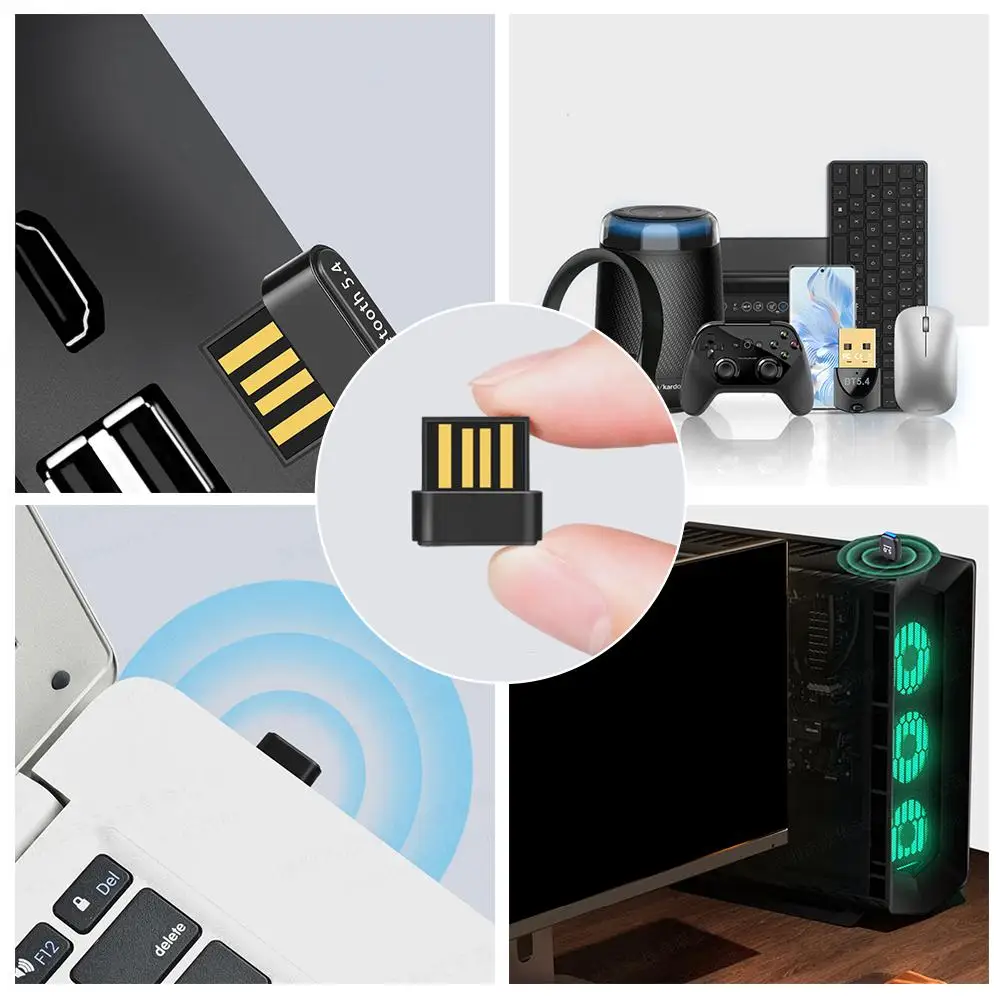 USB Mini Transmissor Receptor Bluetooth, Conector De Áudio De Auscultadores, Drive Free, Adaptador Bluetooth 5.4, Alto-falante do PC, Sem Fio E1U3