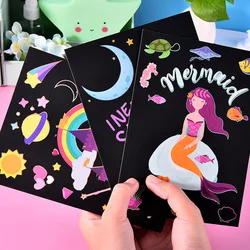 9Pcs Magic Rainbow Color Scratch Art Painting Paper Card Kit Cartoon Dinosaur Unicorn Drawing Board Kids DIY Educational Toys