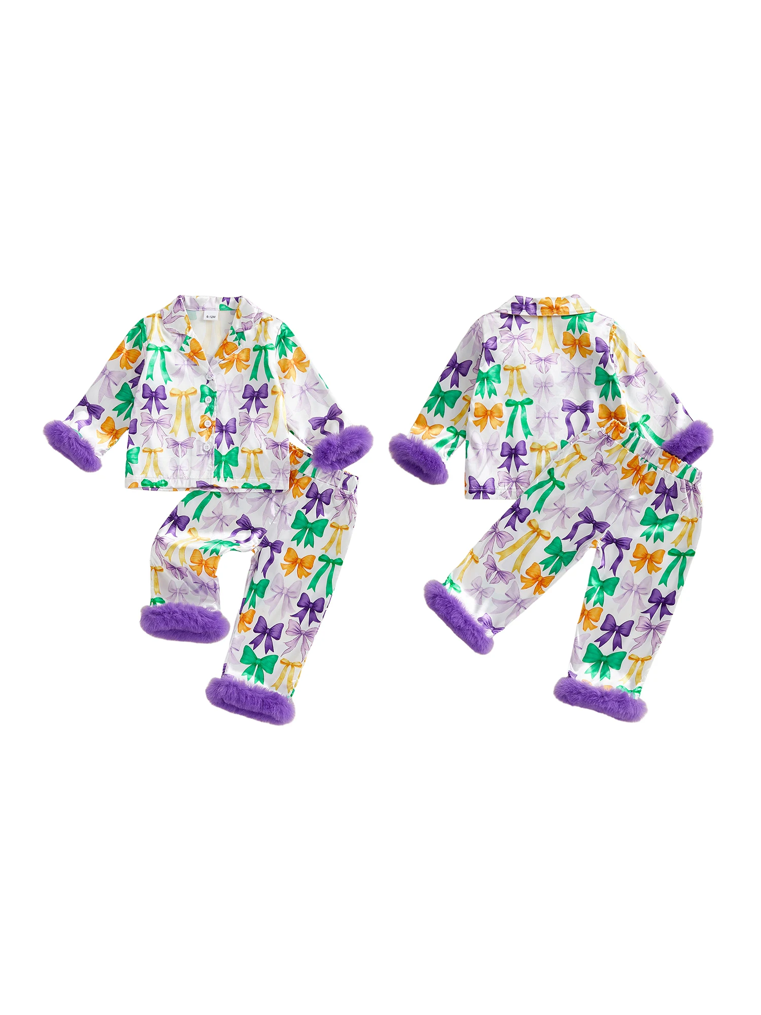 طقم بيجامة رائع للأطفال الأولاد MardiGras مع طباعة ملونة وحواف فرو مريحة - بلوزات وسراويل متطابقة مع أزرار سفلية