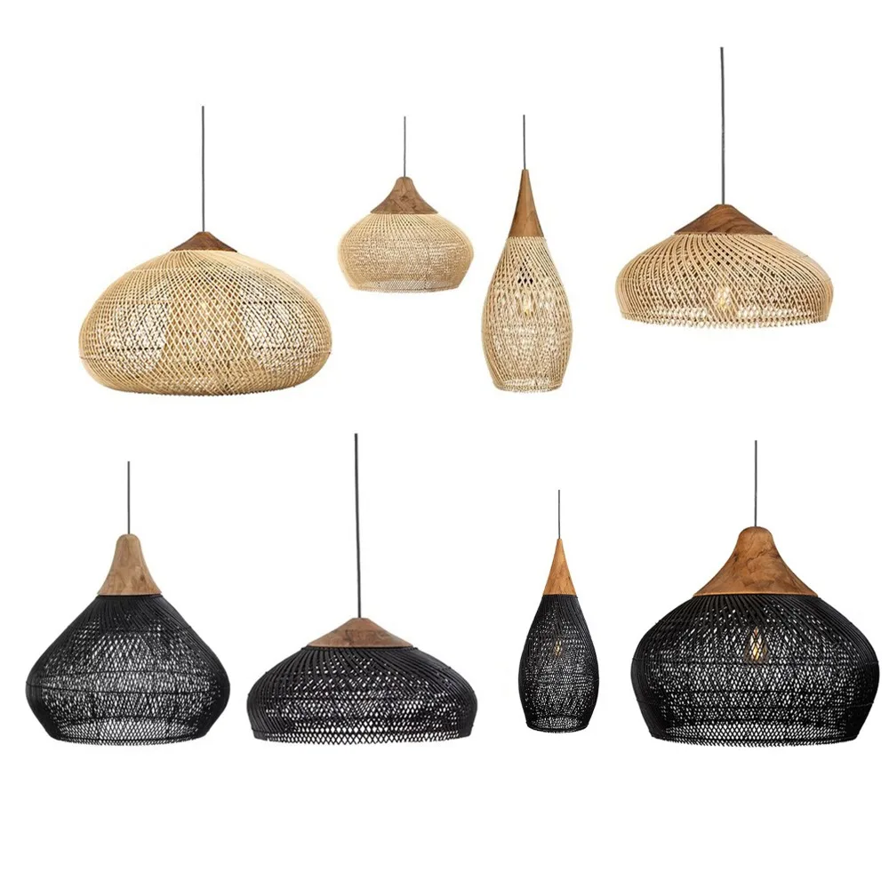JOYINLED Pendelleuchten Vintage Handgefertigte Rattan-Lampe Japanischer Stil Wabi Sabi Beleuchtung für Kücheninsel Loft Esszimmer Licht – Detail 2