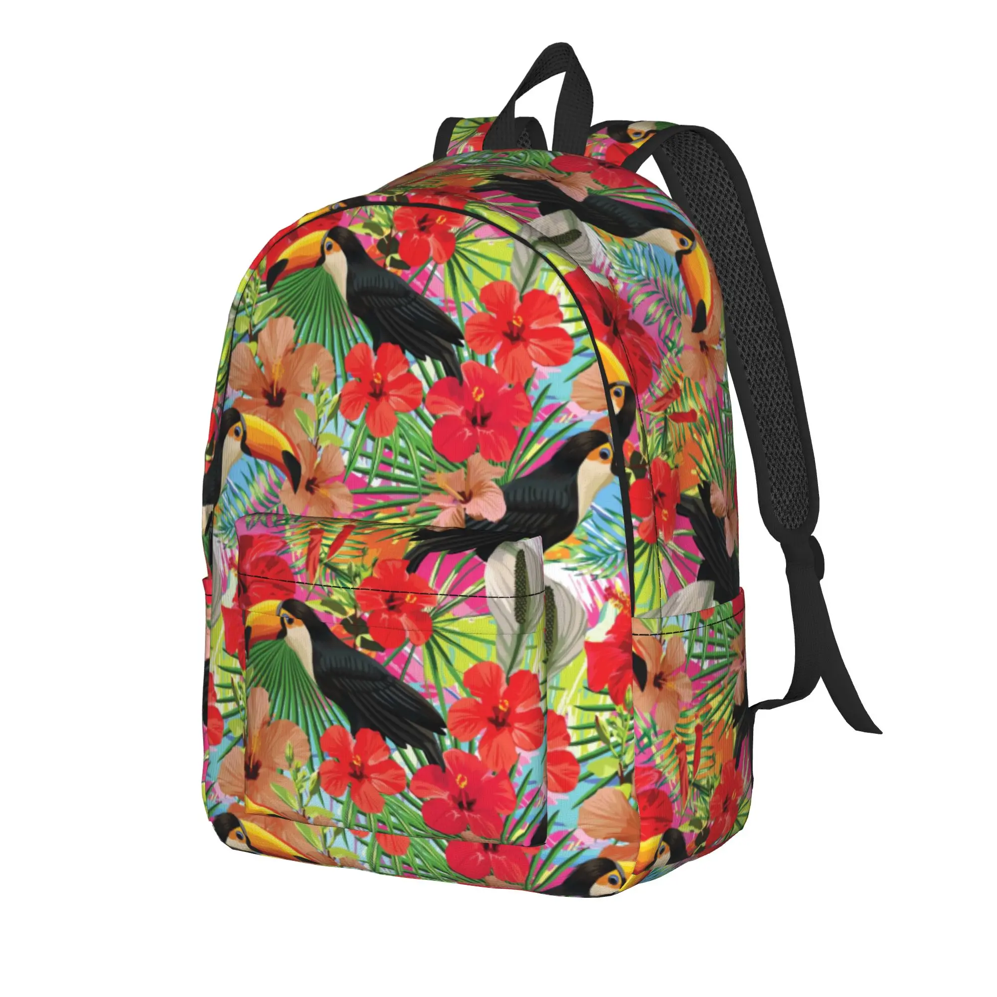 Tropical Toucan Amp Hibiscus    Backpack Boy Girl  Pattern Backpacks Polyester Style School Bags Workout Colorful Rucksack