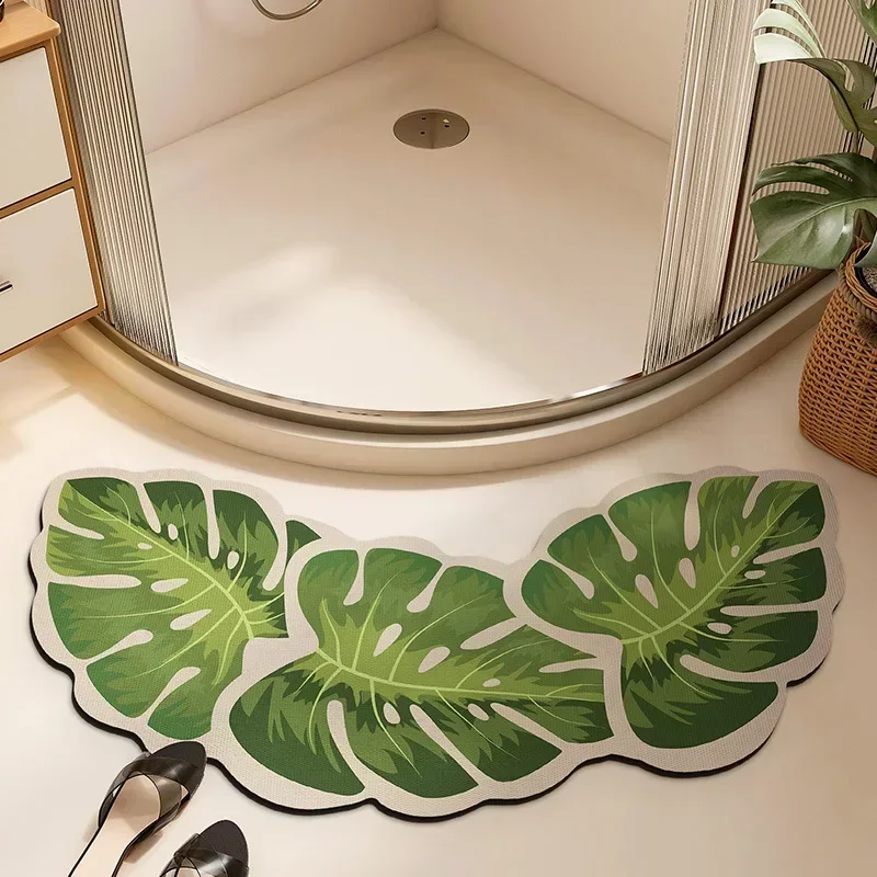 Arc-shaped Diatomaceous Mud Floor Wash Basin Banana Leaf Cartoon Foot Bathroom Quick Drying Foot Mat Shower Antiskid