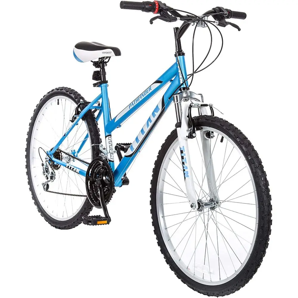 

18-Speed Front-Suspension Women's Mountain Bike, Baby Blue, 17-Inch Frame, 26-Inch Alloy Wheels